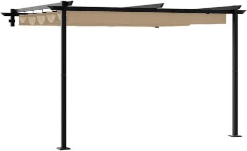 Qnhdfrt 10x10ft Retractable Wall Mounted Pergola, Steel & Polyester, Taupe | Features a 6.5ft height, ideal for outdoor dining and family events on your garden patio or terrace.