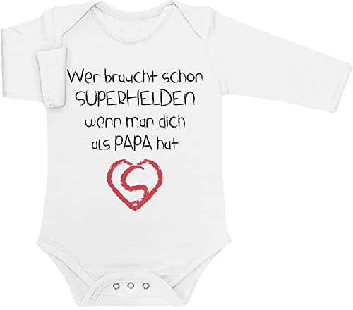 Shirtgeil Langarm Baby Body Junge Mädchen Wer Braucht SUPERHELDEN Wenn Man Dich Als Papa Hat