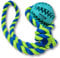 WEPO Hundespielzeug Ball mit Seil Türkis Ø7cm - Zahnpflege Ball Hund - Beschäftigung Hund - Ziehspielzeug Hund für draußen & drinnen - Mit Leckerlifunktion - Strick Blau/Grün
