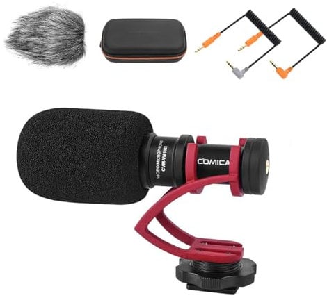 comica Kamera Mikrofon, CVM-VM10II Richtmikrofon Cardioid Shotgun Video Camcorder Mikrofon für Canon, Nikon, Fuji, Sony, Panasonic, Olympus DSLR-Kameras, Smartphones (mit Wind Muff) (rot)