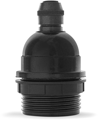 Premium Bakelit Fassung E27, Retro Lampenfassung schwarz mit Klemmnippel aus Messing: Bronze Antik, Teilgewindemantel