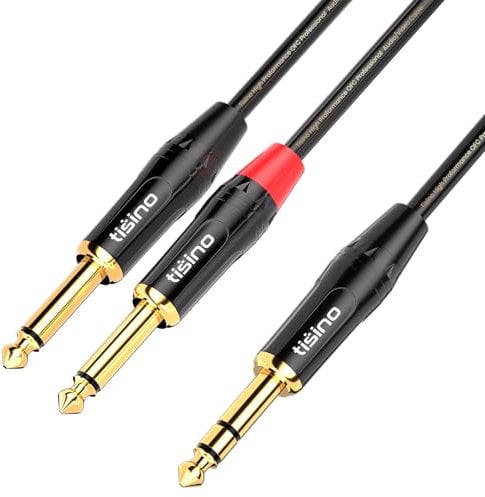 Tisino 6.35mm TRS Stereo Jack to Dual 6.35mm TS Mono Plug Y-Splitter Insert Cable Lead Stereo Jack Cables - 3m