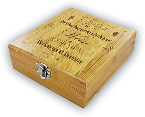 Persönliche Geschenkbox mit Weinzubehör aus Bambus / „Zur Vollendung gereift wie ein guter Wein“/ für alle Geburtstage personalisierbar mit Wunschnamen als Geburtstagsgeschenk für Weinliebhaber
