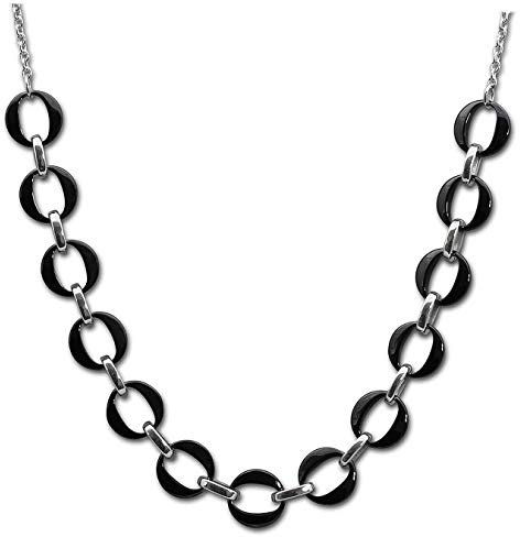 Amello Ringe Halskette Silber schwarz Schmuck 50cm Edelstahl Keramik ESKX47S5 Edelstahl Halskette