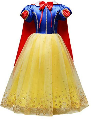 Lito Angels Deguisement Robe Princesse Blanche Neige avec Cape Enfant Fille, Costume d'halloween Anniversaire Fete Carnaval, Taille 6-7 ans, Style C