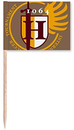 Bandera de la Edad Media, espadas valientes escudo palillo de dientes, marcador para decoración de fiesta