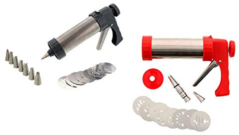 Northam Biscuit Press Pastry Syringe Dough Cookie Baking Christmas Made of Stainless Steel 8 Biscuit Moulds and 8 Nozzles