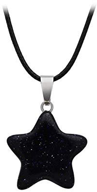 BlackAmazement Anhänger Halskette Naturstein Rosenquarz Blaufluss Blue Sand Stern Star rosa schwarz blau Damen (Blaufluss mit Kette)