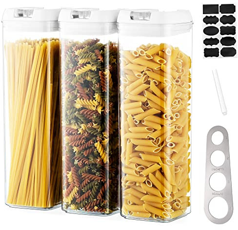 Pastabehälter für Speisekammer Großer Spaghetti und Nudelbehälter, 3er-Set Durchsichtiges Müsli Aufbewahrungs Organizer Set mit Verschlussdeckeln Stapelbar für Kühlschrank Küchenschrank Arbeitsplatte
