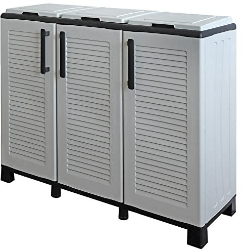 Art Plast Meuble poubelle pour tri sélectif en résine plastique pour extérieur et intérieur (3 conteneurs)
