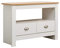 Homeke Wooden Corner TV Stand Cabinet Entertainment Unit Small Media Stand with 2 Drawers and Shelf for Living Room,Bedroom (white and oak)