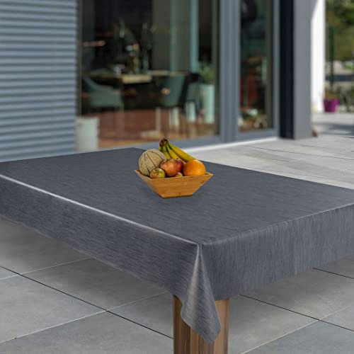 laro Wachstuch-Tischdecke Abwaschbar Garten-Tischdecke Wachstischdecke PVC Plastik-Tischdecken Eckig Meterware Wasserabweisend Abwischbar, Muster:Grau Blau Leinenoptik, Größe:100x160