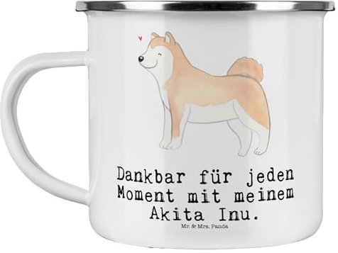Mr. & Mrs. Panda Camping Emaille Tasse Akita Inu Moment - Geschenk, Welpe, Hundebesitzer, Emailletasse, Emaille Becher Camping, Akita Ken,