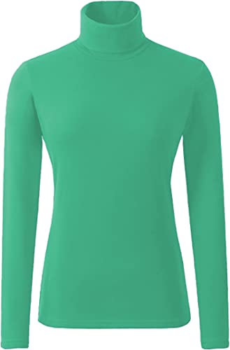 Ladies Polo Roll Neck Tops Long Sleeve Turtle Neck Plain Jumpers for Women Top T Shirts UK Plus Size 8 to 26. Jade Green