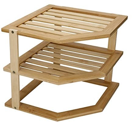 Copco COP3TIERCORBAM Eckregal aus Bambus, 3 Etagen, mit Sichtfenster, Holz, Braun