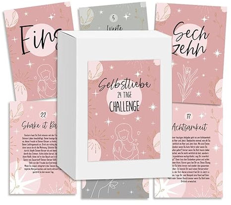 Selbstliebe 24 Tage CHALLENGE mit 24 Karten und Aufgaben Geschenk für Freunde