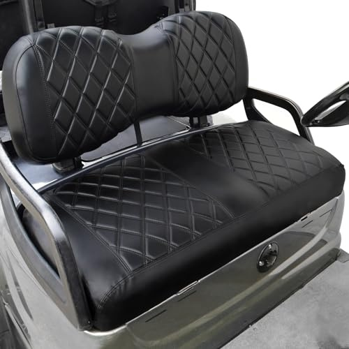 NOKINS Golf Cart YD Diamond Seat Cover for Yamaha Drive/Drive 2 Original Regular Seat Cushion, No Stapler, Golf Cart Vinyl Replacement Front Seat Cover Black Stitching | Durable Vinyl Build;UV Resistant;All-Weather Protection