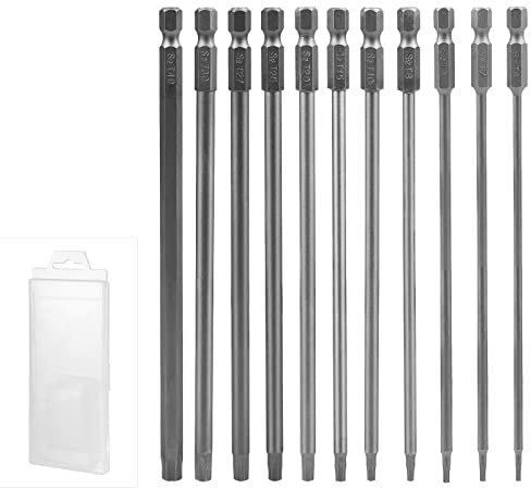 CPROSP 11PCS Torx Bit 150mm Lang mit Bewahrungsbox, Lange Torx Bit T6,T7,T8,T9,T10,T15,T20,T25,T27,T30,T40,S2 Stahl,Stern Kopf