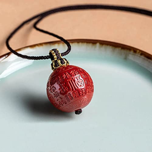 Collier Feng Shui Collier Quartz Cinabre for Femme Sculpté Personnages Chinois Auspicieux Pierres Chakra Collier de Perles avec Cordon Talisman Attirer la Richesse Bonne Chance Prospérité,20mm ( Size