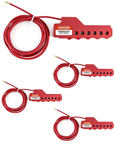 QWORK Versatile Cable Lockout Bundle (Set of 4) - Includes 7.9-ft Long, 1/8 Diameter Nylon Sheathed Metal Cable
