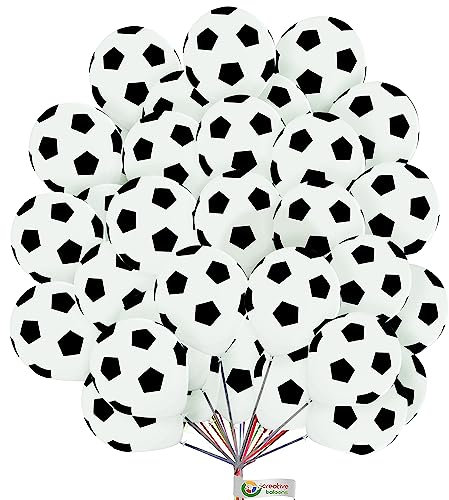 12 Inch White Football Balloons 30 Pcs Soccer Birthday Balloons for Sport Theme Party World Cup Party Football Fans Party Decoration