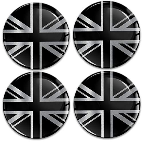 Biomar Labs 4 x 55 mm 3D Gel Silicone Stickers for Hubcaps Wheel Hub Cap Cover Sticker Decals UK GB Union Jack Flag Silver Black A 10855
