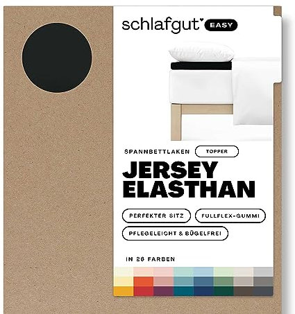 Schlafgut Easy Jersey Elasthan Topper Spannbettlaken 140x200 bis 160x220 Off-Black, Spannbetttuch aus superweicher Baumwolle mit Elasthan