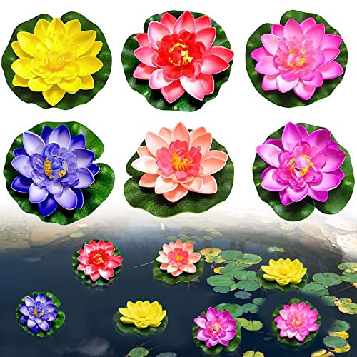 6 Stück Schwimmende Blumen, Wasserlilie Pflanzen, Künstliche Seerosen Schwimmend, Künstliche Blumen White Lotus, Teichpflanzen Künstlich, Schwimmende Teichdeko für Gartenterrasse Aquarium Dekoration