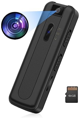 ZAQE Kleine Körperkamera, 1080P Mini-Kamera, 64GB Micro Kamera Aufnahmegerät, Tragbare Body Video Recorder mit Nachtsicht, Schleifenaufzeichnung für Aufzeichnung Audio Video Büro Treffen