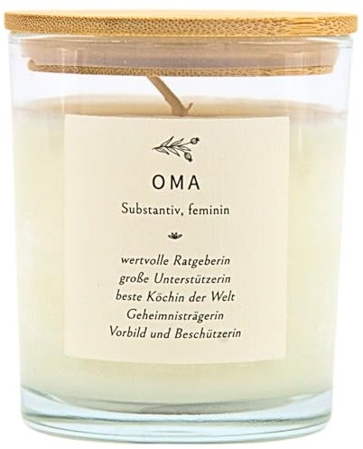 Duftkerze mit Spruch im Glas „Oma“ | Geschenkidee für deine Oma | Magnolie Aroma, Naturwachs| Kerzen Geschenk für Frauen | Aromatherapie Candle zur Entspannung für Spa, Bad & Yoga