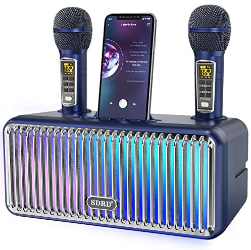 Karaoke-Maschine für Erwachsene und Kinder, tragbare Bluetooth-Lautsprecher mit 2 UHF Wireless Mikrofone Karaoke-Lautsprecher-Pa-System mit LED-Leuchten für Outdoor/Indoor-Blau