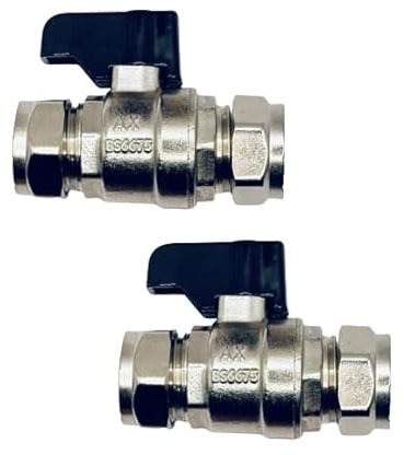 hep® 15mm Full Bore Isolating Ball O Fix Valve Straight for Tap Connector Flexi Pipes with Thumb Trun Black Lever for Hot & Cold WRAS Approved Pack of 2