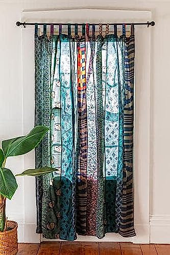 Ethinic Craft Hub Indischer Seidenvorhang mit Patchwork Sari Thema - Bohemian Gypsy Hippie Ethnische Wandbehang (Blau)