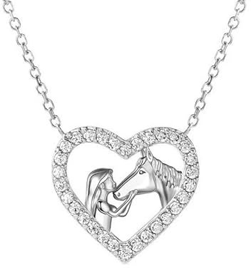 Pferde Kette Mädchen Silber, Damen Herzkette Mit Herz Pferd Anhänger Silberkette,Personalisierte Halskette Mit Geschenkverpackung, Kommunion Geschenke Für Mädchen