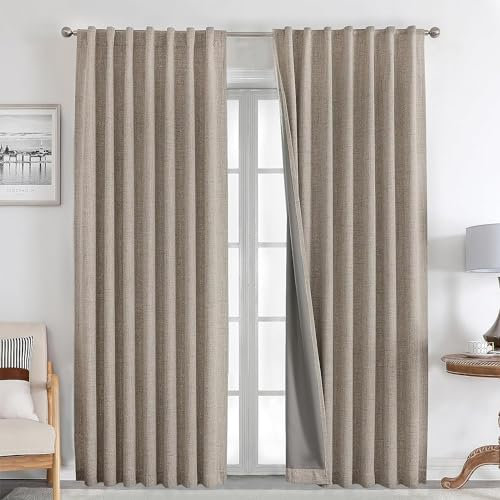 Joydeco 100% Cortinas Opacas 2 Piezas, 140x245 CM Lino Cortinas Dormitorio con Pasadores Anti Luz Cortina Termica Aislantes Frio y Calor para Salon