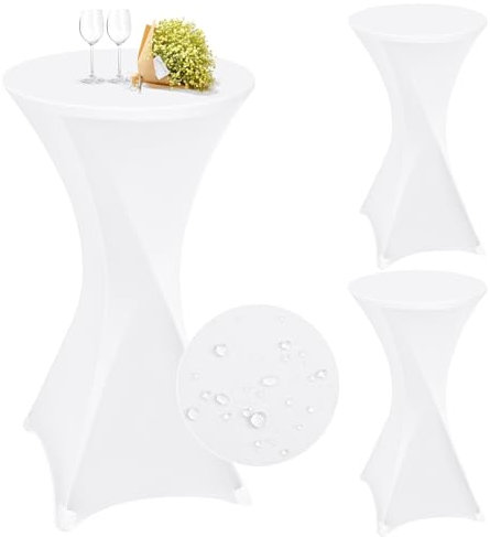 3 Stück stehtisch hussen stehtische Wasserdicht Spandex Stretch Tischdecke 60cm, für Bistrotisch Ø 60-65 cm, Für runden Tisch Hochzeit Geburtstagsfeier Tischdekoration (60 cm, Weiß)