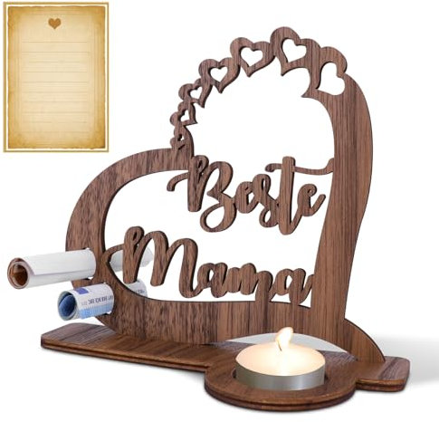 Kkluno Teelichthalter Muttertagsgeschenk für Mama - Holz Herz Dekoschild mit Spruch, Geschenk Mutter Geburtstag Muttertag Weihnachten, Beste Mama Geschenke von Tochter/Sohn