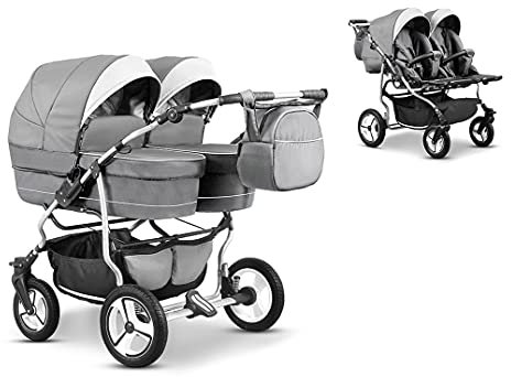 Elcar Zwillingskinderwagen 2 in 1 Twin Star inkl. Sportsitze - 10 Teile - Grau-Weiß