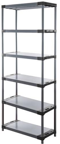 PROREGAL Kunststoffregal Grey Bear | Extra-Tall | HxBxT 220x80x46cm | Fachlast 120kg | Grau | Plastikregal Kellerregal Lagerregal Steckregal