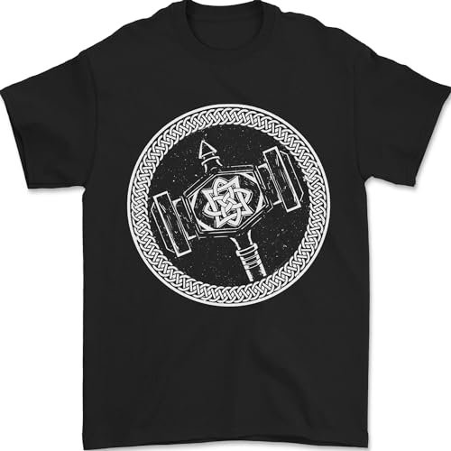 Thor Hammer in a Viking Circle Herren-T-Shirt, 100 % Baumwolle, Weiß, Schwarz , S