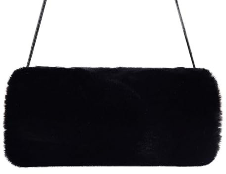 ihreesy Handwärmer Muff Handmuff mit Umhängeband, 35cm x 10cm Winter Muffs Armwärmer Kunstpelz Handwärmer Armwärmer Muff Windschutz Kunstfell Hand Muffs für Frauen Männer Kinder,Schwarz