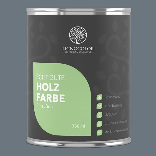 Lignocolor Holzfarbe Außen glänzend | wetterfeste Farbe für den Außenbereich (Storm glänzend, 750ml) | hochdeckend & hochbeständig