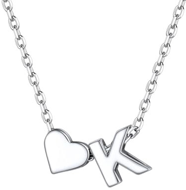 ChicSilver 925 Silber Halskette, Buchstabe Kette mit Herz, Kleine Herz Halskette mit Buchstabe K Anhänger, Initialen Neclace for Women