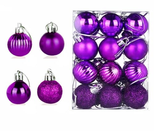24 Pieces Christmas Tree Decoration Pumpkin Baubles Mini Christmas Balls 3CM Baubles for Xmas Halloween Hanging Decorations, Purple Bauble