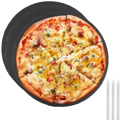 ZOFUN Lot de 3 plateaux ronds en ardoise naturelle de 30 cm avec 3 craies en stéatite pour sushis et décorations de table - Pour bricolage - Noir