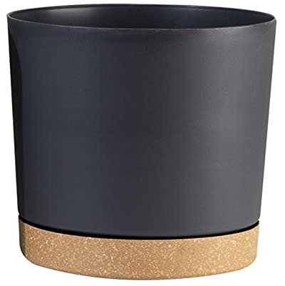 Luckywaqng Macetero de 60 cm de diámetro, 20,3 cm de diámetro, macetas de plástico negro para interiores, con agujeros de drenaje y platillos, macetas modernas para (gris, talla única)