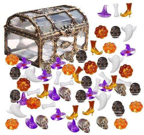 Toseky 120 Halloween Vase Filler, Small Acrylic Pumpkin Ghost Skull Skeleton Witch Hats, Halloween Centerpiece Decor - Halloween Sensory Bin Filler, Halloween Candy Bag Filler Vase Fillers