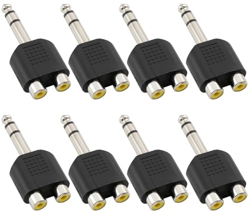Greluma 8 pezzi Adattatore da spina stereo maschio da 6,35 mm a doppia RCA femmina, presa splitter audio da jack maschio TRS da 1/4 a doppia RCA femmina