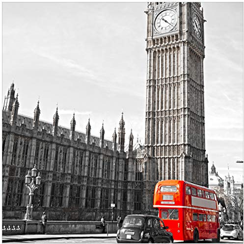 Wallario Glasbild London Red Bus - 55 x 55 cm Wandbilder Glas in Premium-Qualität: Brillante Farben, freischwebende Optik