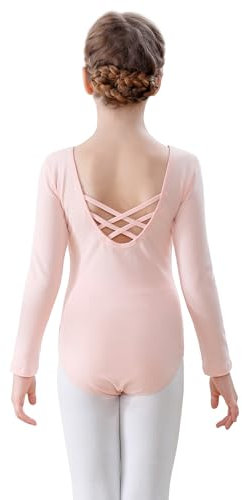 FONLAM Maillot de Ballet Danza para Niña Manga Larga Maillot Gimnasia Traje de Ballet Leotardo Baile Algodón Niña (8-9 Años, Rosa)
